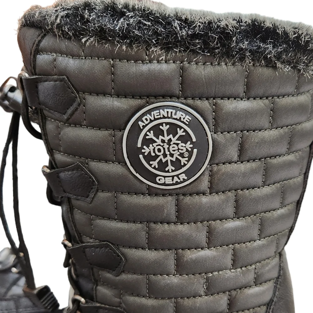 Totes Adventure Gear Snow Winter Boots Black Waterproof Adjustable Strings 6